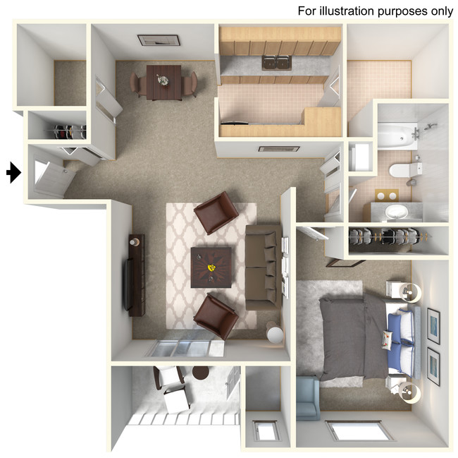 One Bedroom One Bath Model: 3 - Capitol Commons Apartments and Townhomes