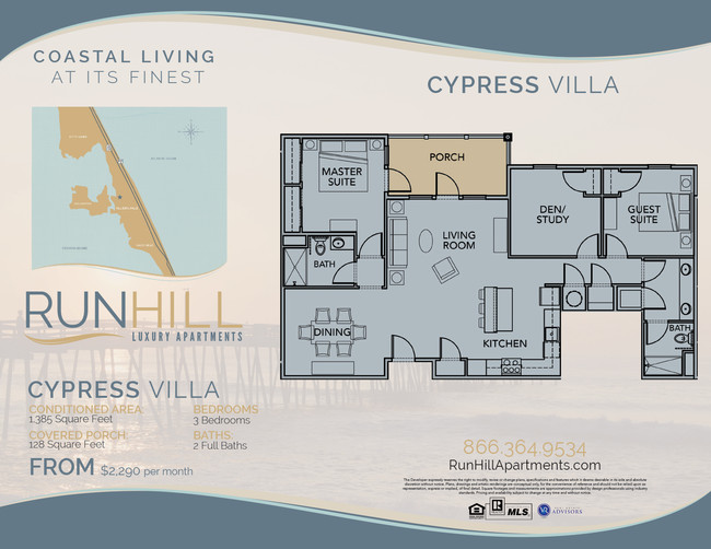 3BR/2BA Floor Plan - Run Hill Luxury Apartments