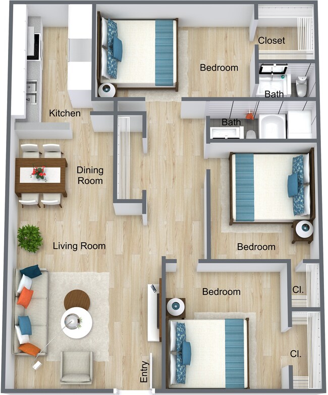 3 Bedrooms, 2 Bathrooms - 8330 Carvel Apartments
