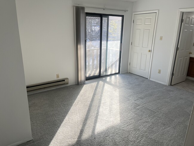 Vaulted bedroom with new carpet with private balcony overlooking courtyard. - 1014 Danwood Ln