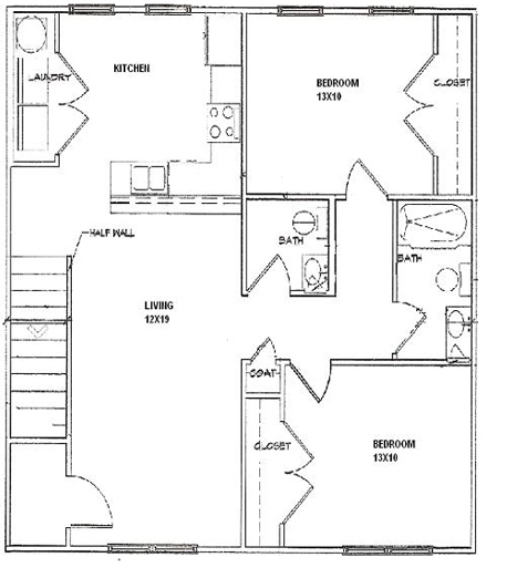 Two Bedroom Garden Apartment - Bentwood Townhomes