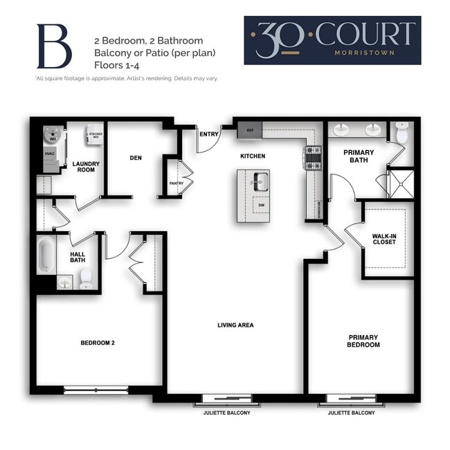 Explore the elegant layout of this modern apartment, featuring ample living space and premium amenities. - 30 Court Street Apartments