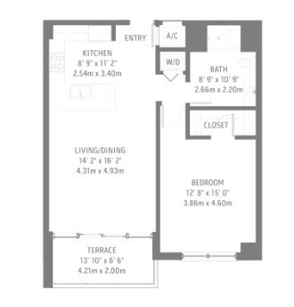 1BR/1BA - Midblock