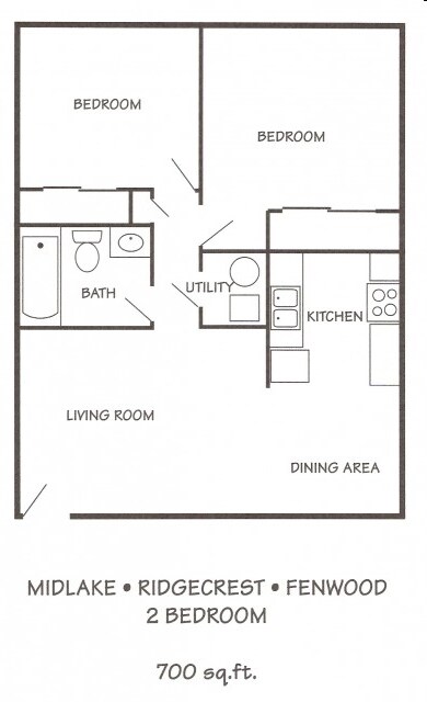 2 Bed - 1 Bath - Midlake Apartments