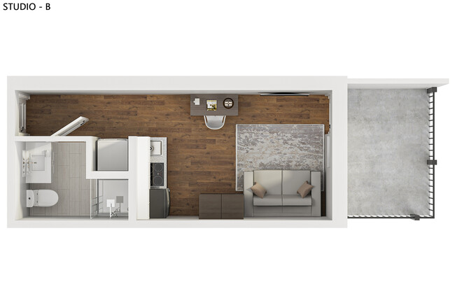 Explore the efficient design of this stylish studio apartment, complete with modern amenities. - Nora