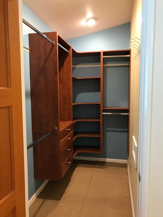 New walk-in closet has vaulted ceiling, recessed lighting, and organizer. - 14911 Fonthill Ave