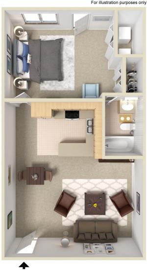 1 Bedroom 3D Floor Plan - Wesley South at East Carolina