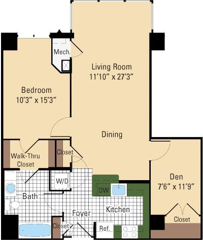 Austen - 1 Bedroom - 1 Bathroom - Parc Rosslyn Apartments