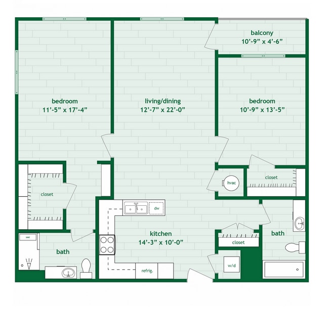 2 Bed 2 Bath B - 1134 Sq. Ft. - The Piedmont Raleigh