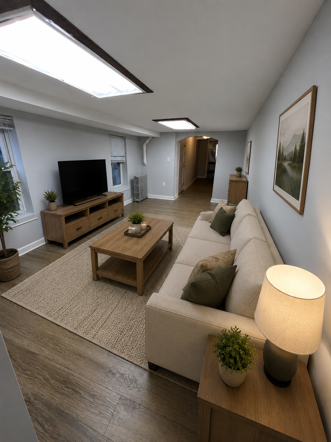 Lower Level Livingroom (AI Staged) - 118 S Washington St