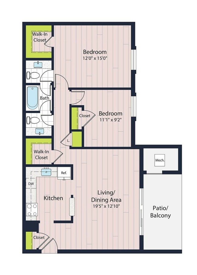 B1-60 Two Bedroom Floor Plan | Creekside Village | Alexandria VA Apartments - Creekside Village I