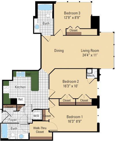 Hawthorne - 3 Bedroom - 2 Bathroom - Parc Rosslyn Apartments