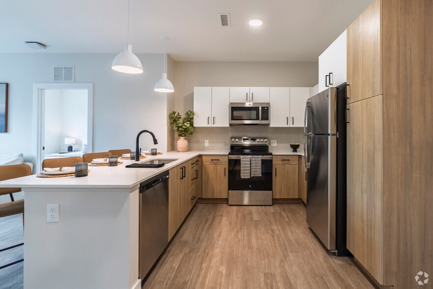 2BR, 2BA - 1,022SF - Pine - Kitchen - Packard Row