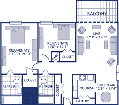 Two Bed Two Bath with Balcony - Berkshires At Town Center