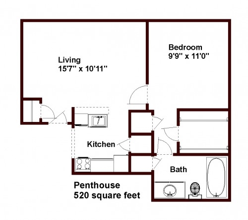 1BR/1BA Penthouse - Walden Court Apartments