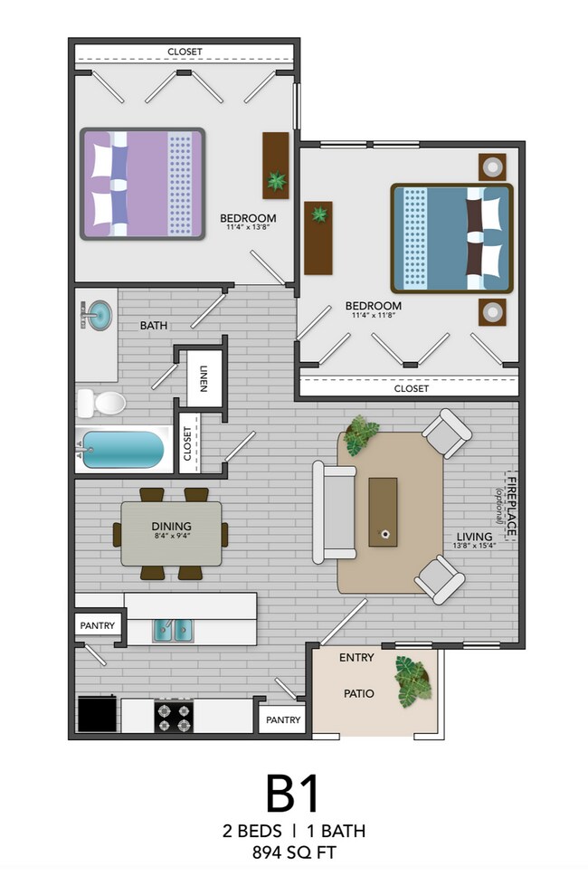 B1 - 2BD 1BA- 894SF - Coronado Villas