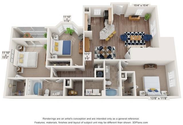 Three Bedroom Two Bathroom Floor Plan - Discovery Palms