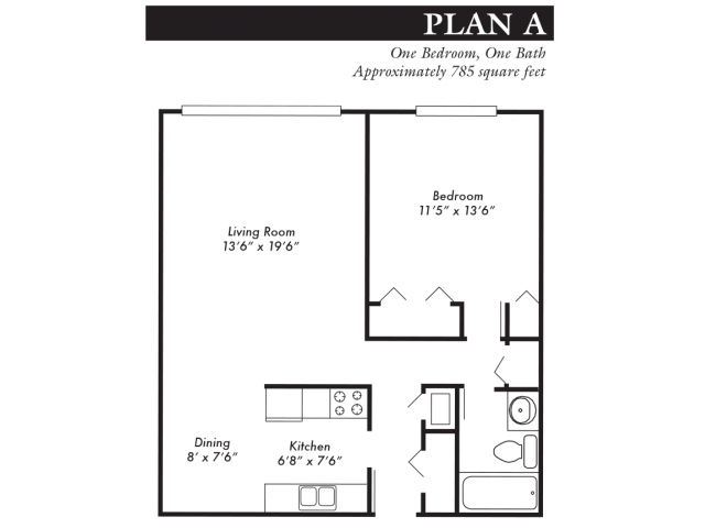 Plan A, 1-bed, 1-bath - Clifton Estates