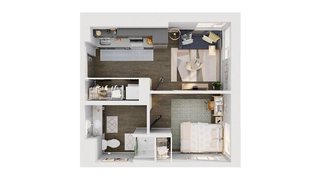 1-bed/1-bath 3D floor plan - Broadview at Vanderbilt