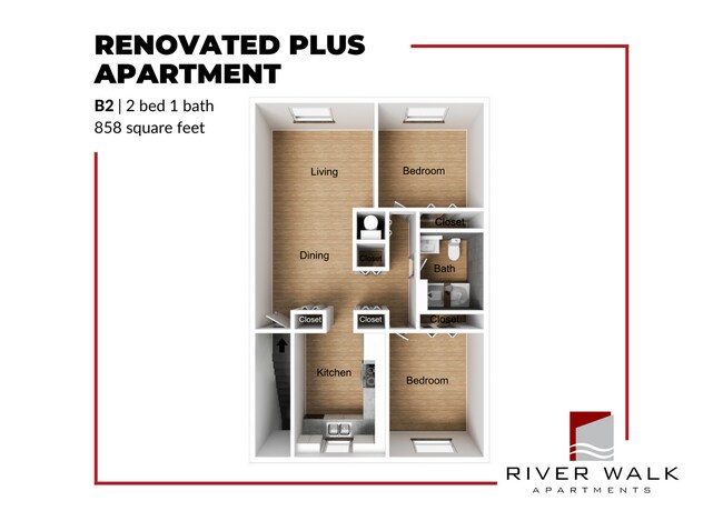 B2 Renovated Plus Floor Plan - River Walk Apartments