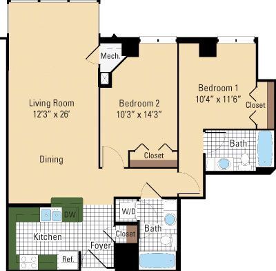 Whitman - 2 Bedroom - 2 Bathroom - Parc Rosslyn Apartments