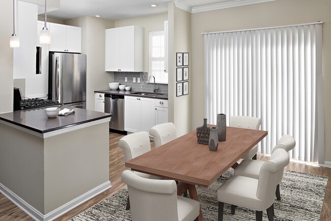 Kitchen and Dining Area with Hard Surface Flooring - Avalon Townhomes Florham Park