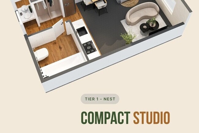 Compact Studio Floor Plan - Southside Terrace Apartments