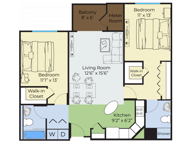 Two Bedroom Two Bath Derby Floor Plan - CARLTON PLACE