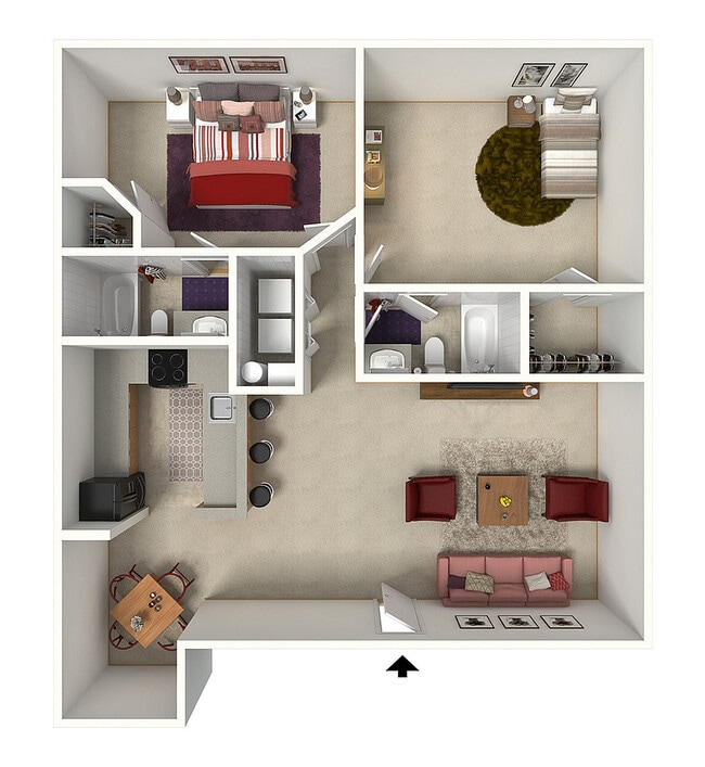 Carlton | 2 Bed 2 Bath | 1109 sq ft | Morgan Ridge Apartments in Winston-Salem - Morgan Ridge