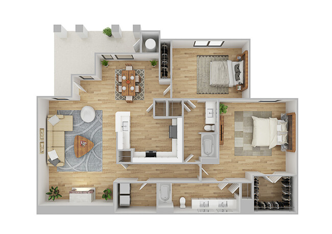 2 Bedroom | 2 Bath | 1147 SF - The Oasis Apartments