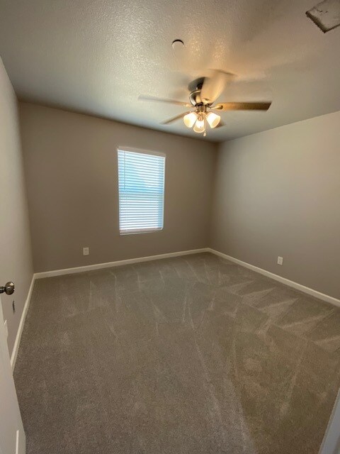 second bedroom, ceiling fan, carpet and walk in closet - 3876 County Road 123