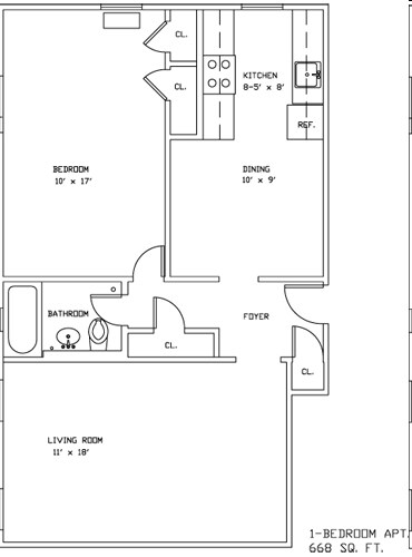 1BR/1BA - Elm Towers