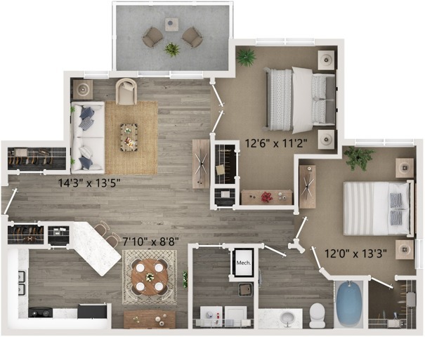 Two Bedroom One Bath Floor Plan - Halston Paces Crossing