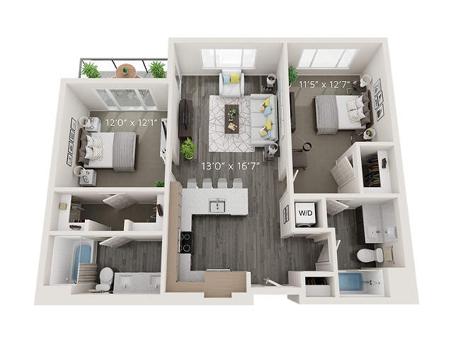 B3 Floor Plans - 3D - Park Avenue Apartments