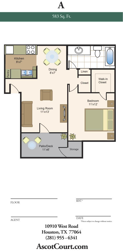 A Floor Plan (1 bed, 1 bath) - Ascot Court