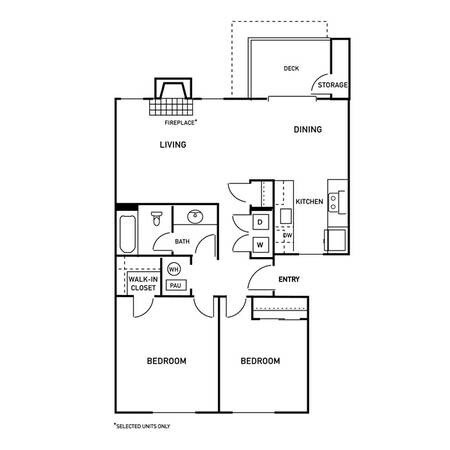 2 Bedroom 1 Bathroom 2D Floor Plan - Sutter Station