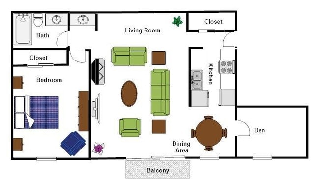 1 Bedroom Plus Den Floorplan - Burning Tree West