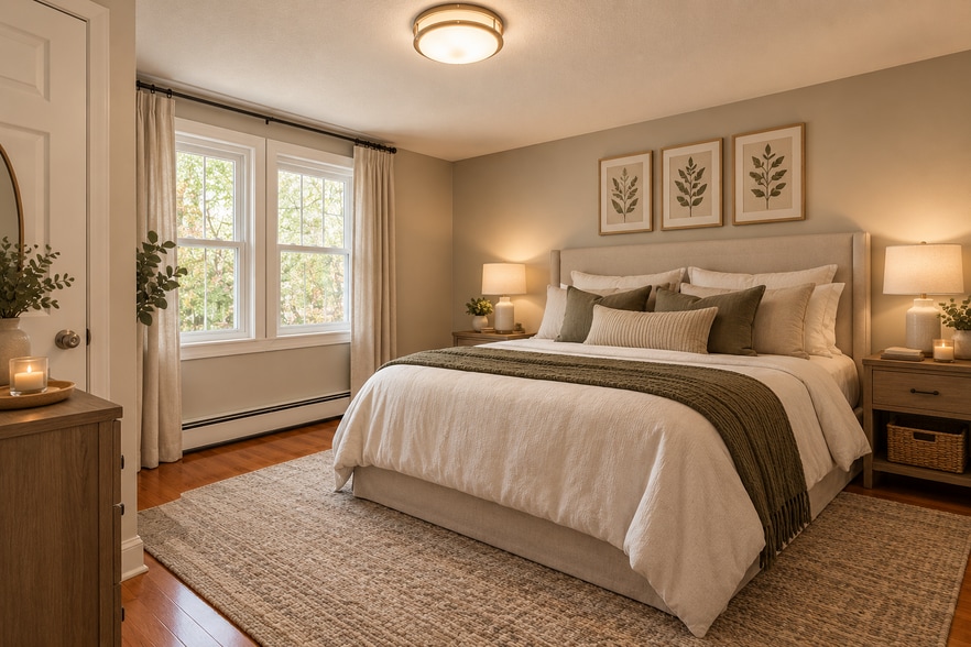 Beautifully staged bedroom showcasing a warm, inviting atmosphere with a comfortable layout. - 237 Johnson Ave
