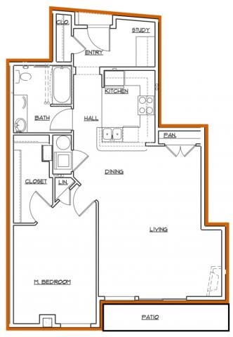 1 Bed Floor Plan - The Pacifica Apartments