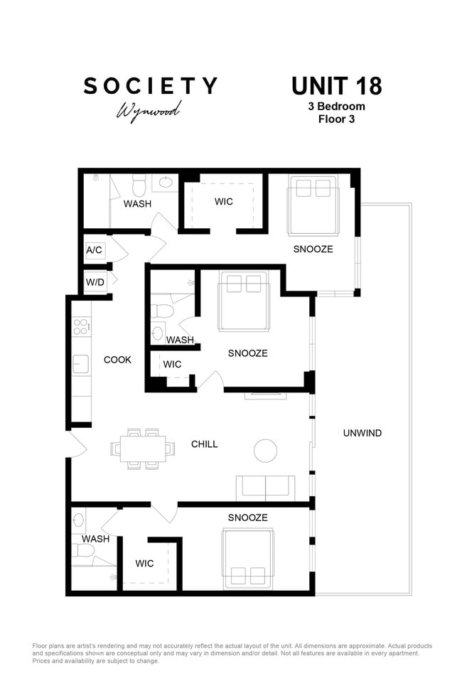 3 Bed - Unit 18 - Fl 3 - Society Wynwood