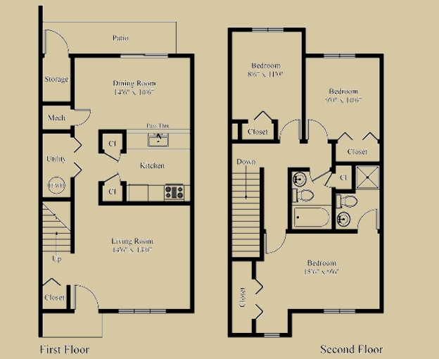 Three bedroom Two bath Floor Plan - Village of Timber Hill