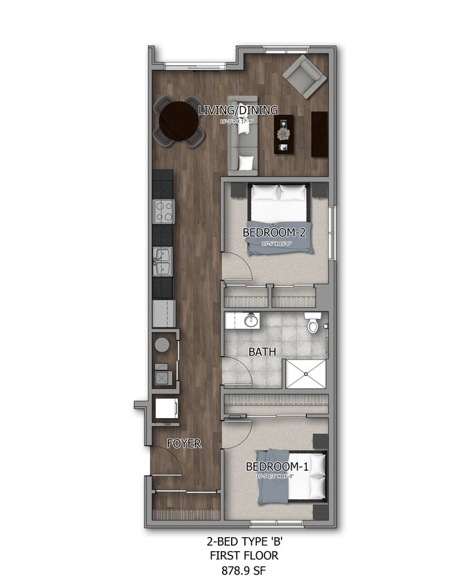 2-Bedroom 1-Bathroom End-Unit - Oak Shore Commons