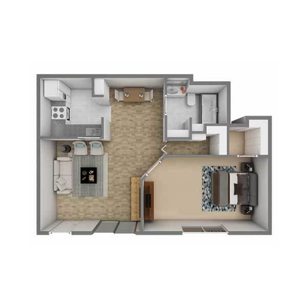 One Bedroom Floor Plan - The Parker on Black Oak