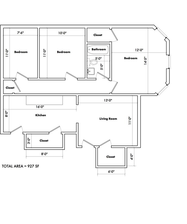 3 bedroom floorplan - Prescott Place