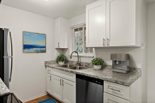 Experience the elegance of a modern kitchen with stylish design and functionality. - Monte Vista Apartments