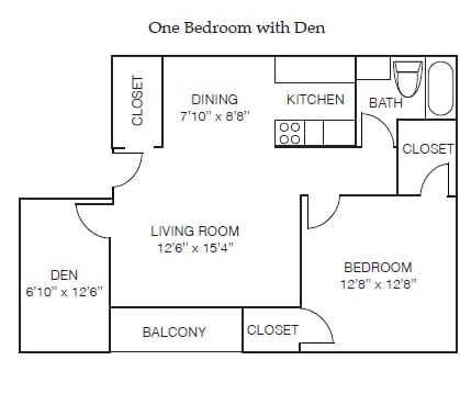 1BR/1BA w/Den - Hillbrook Apartments