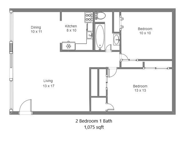 2 Bedroom 1 Bath Layout - Blue Ridge Place