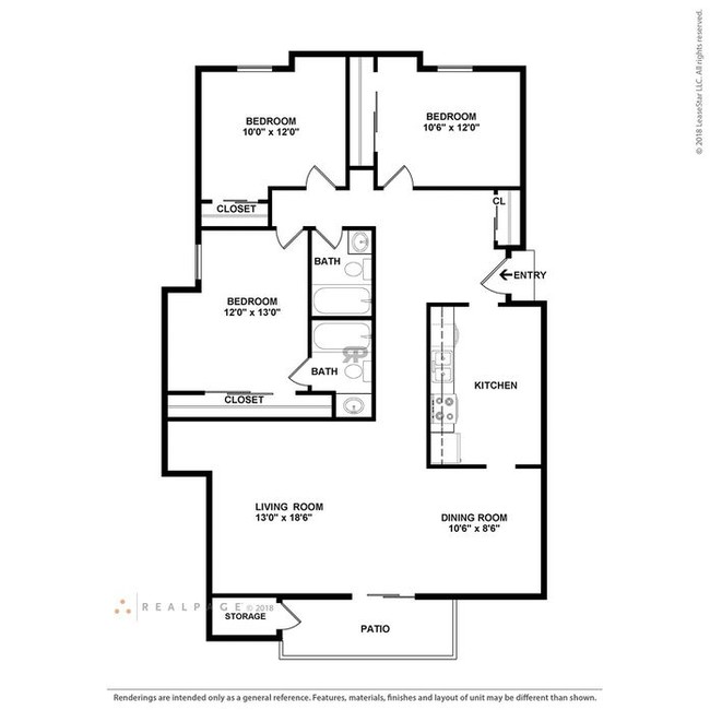 2bd/1ba - Floor Plan - Meadow Ridge Apartments