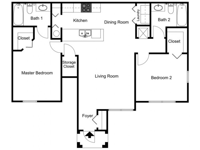 Oleander - Two Bedroom, Two Bath, 1st Floor - Walker Woods