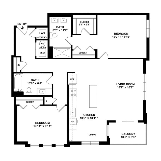 B8 Floor plan W Dimensions - Courthouse Square Apartments
